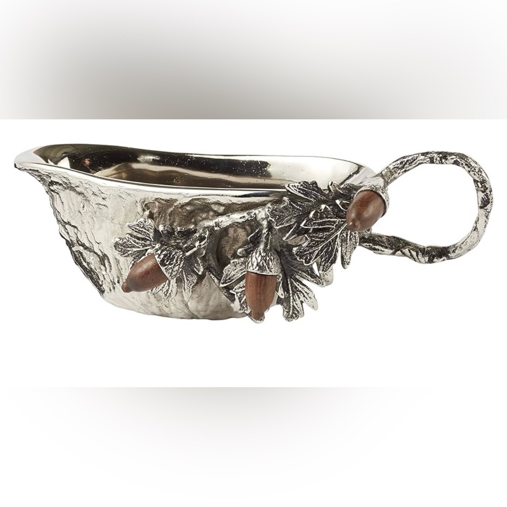 Mud Pie Silver and Brown Botanical gravy boat